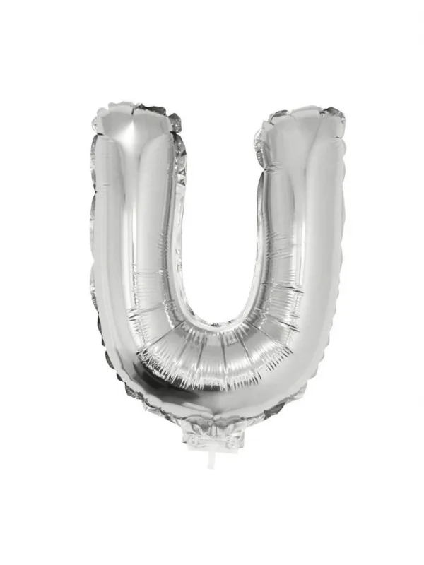 Ballon métallisé argenté avec bâton lettre -U- taille 41cm