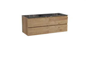 Balmani Lucida meuble salle de bains suspendu 135 x 55 cm chêne brut avec Tablo Arcato double vasque en marbre portoro gold