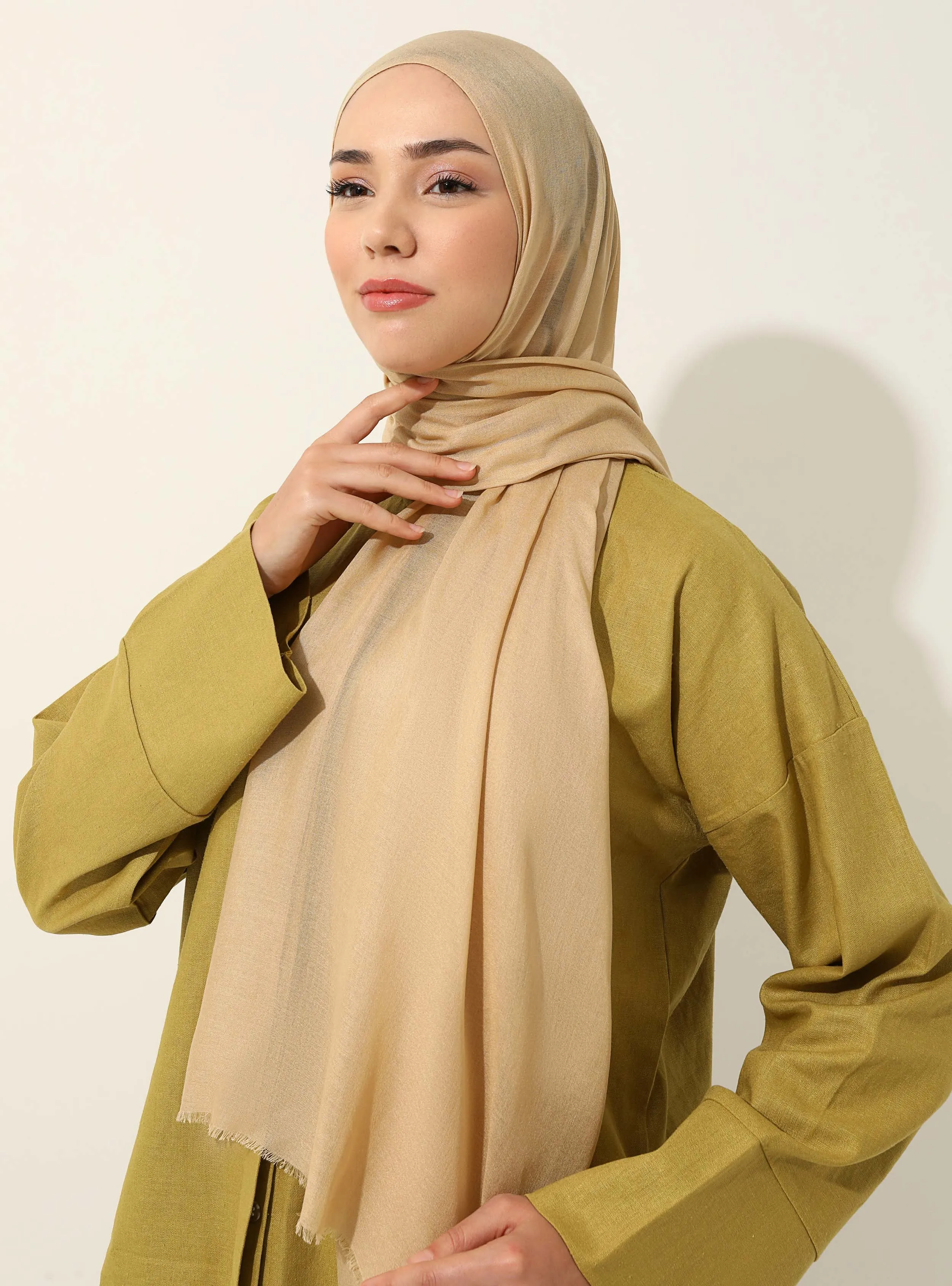 Beige - Plain - Viscose - Shawl