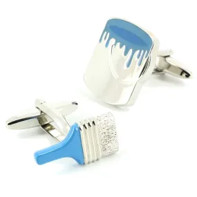 Boutons de manchette, Pinceau et pot de peinture Bleu