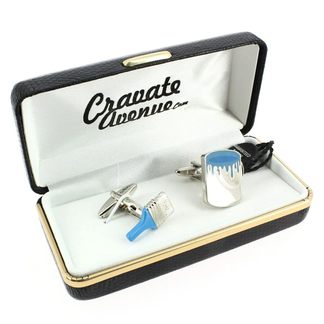 Boutons de manchette, Pinceau et pot de peinture Bleu