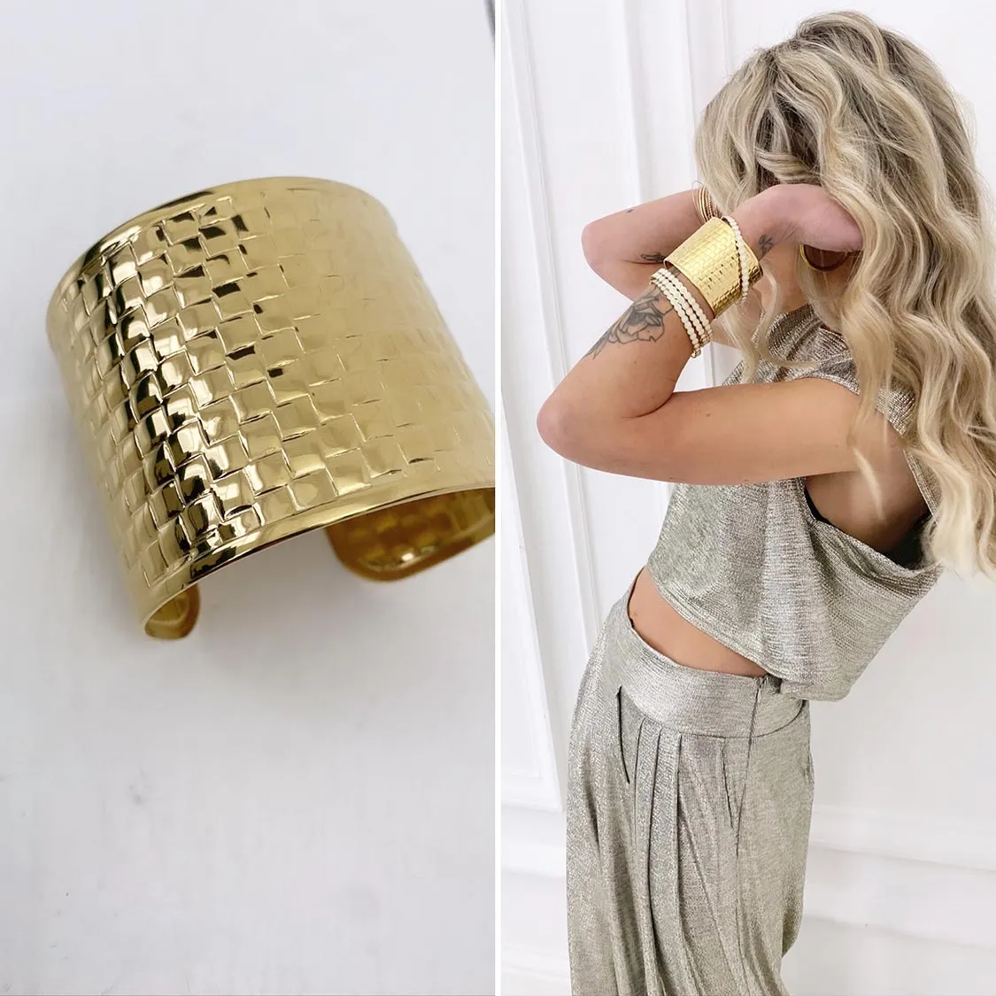 Bracelet manchette doré carrés