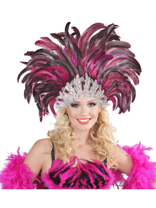 Coiffe Brésilienne plumes et couronne strass et sequins
