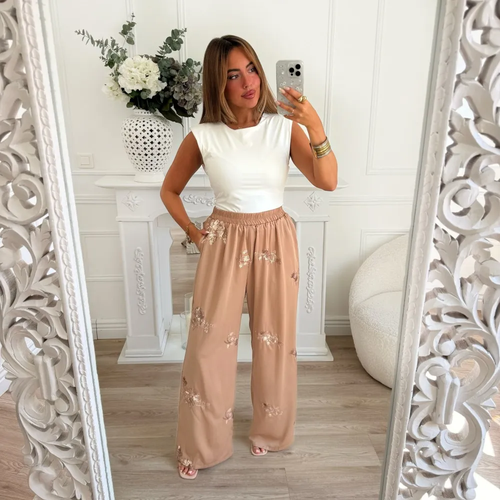 ENSEMBLE SEQUINS CAMEL ** QUALITÉ PREMIUM