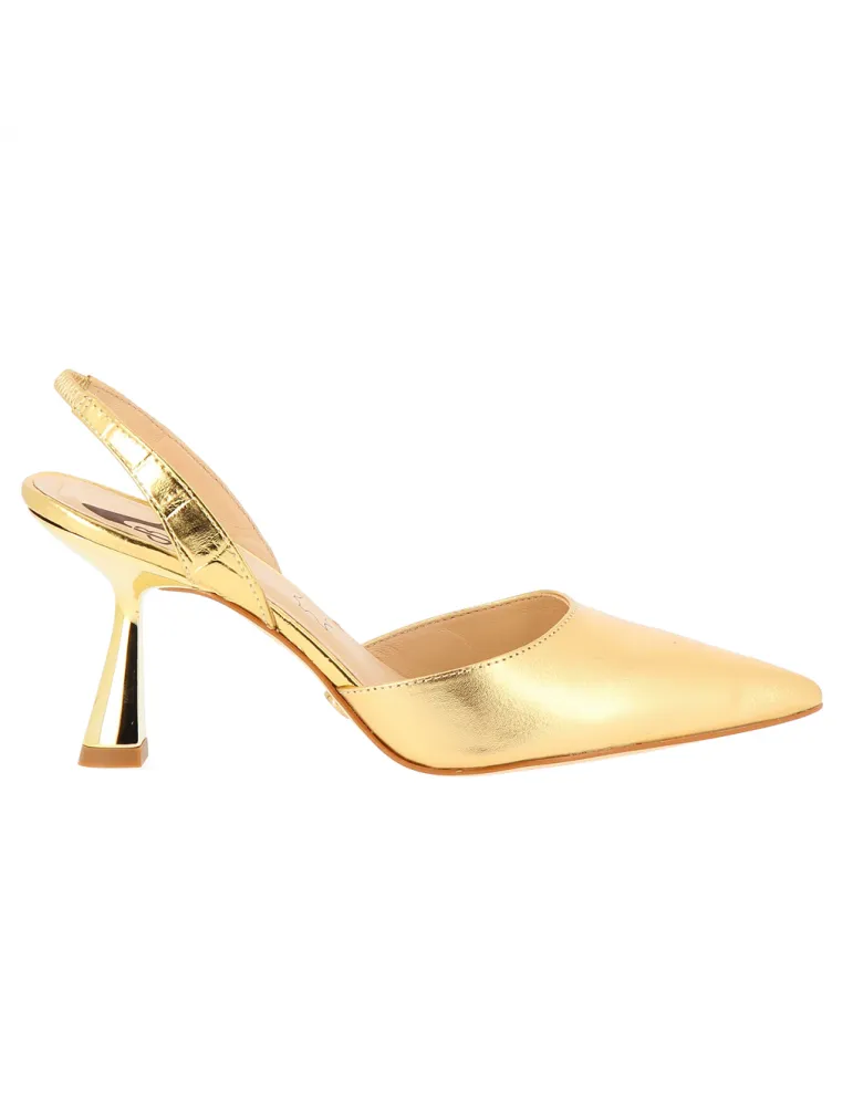 escarpins bride arrière élastique bouts pointus cuir métallisé doré 09 cm