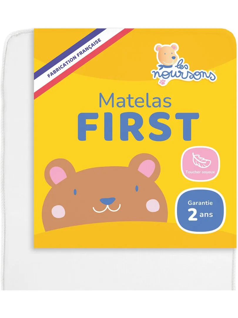 LES NOURSONS - Matelas Bébé First - Confortable - Oeko Tex® - Garantie 2 ans - Fabrication française - Blanc