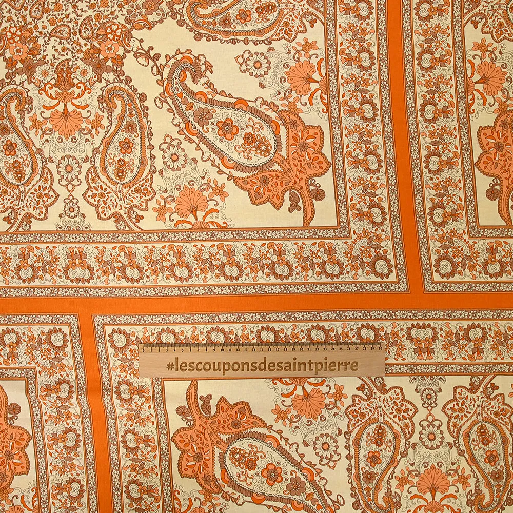 Lin viscose imprimé mosaque orange et écru