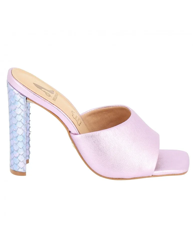mules à talons lune cuir métallisé violet 12 cm