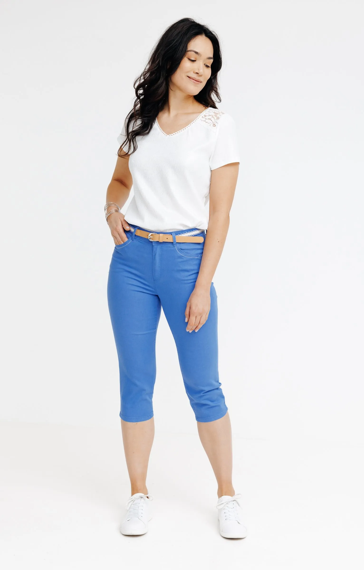 Pantacourt coton et viscose ceinture - 42,36 €