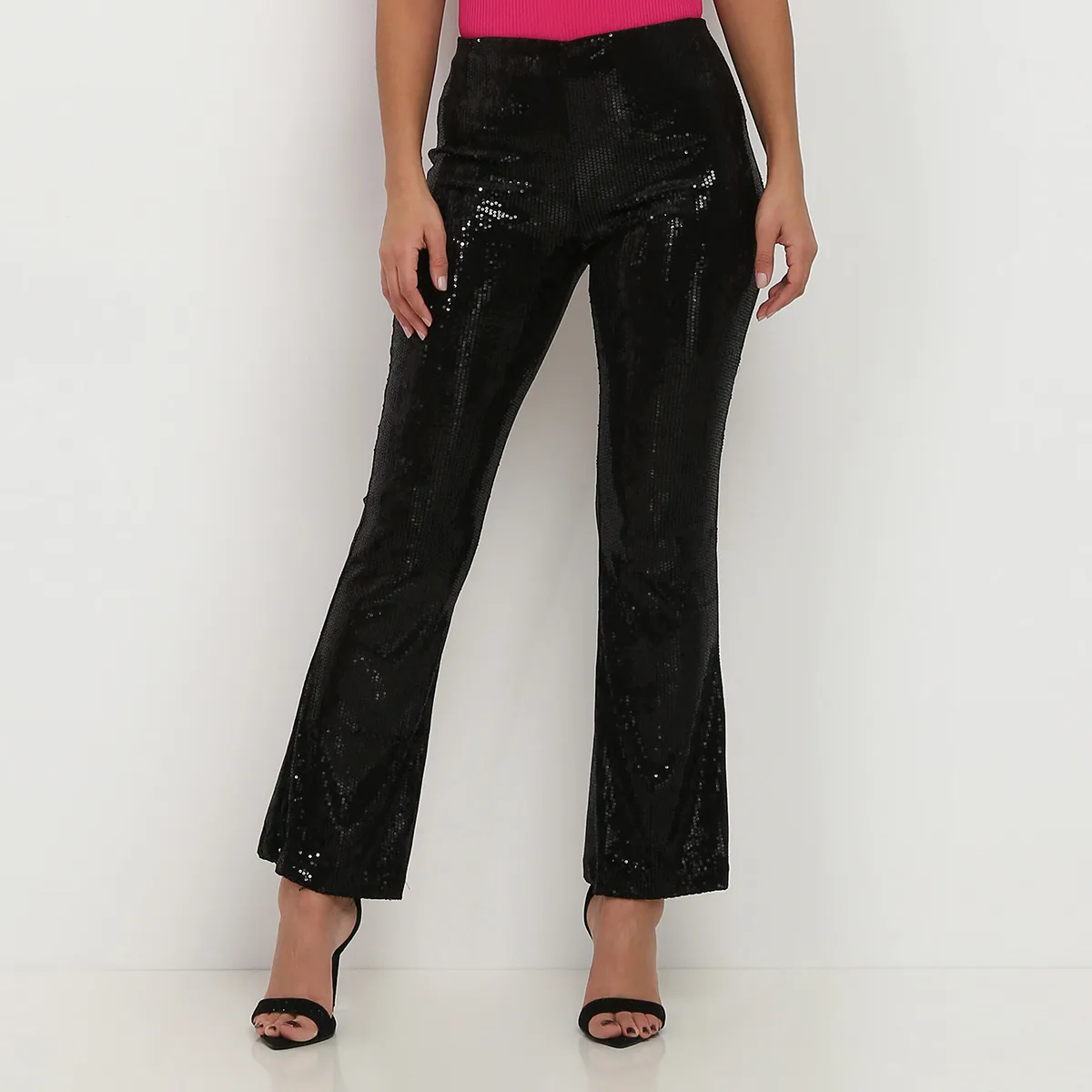 Pantalon flare à sequins- Noir