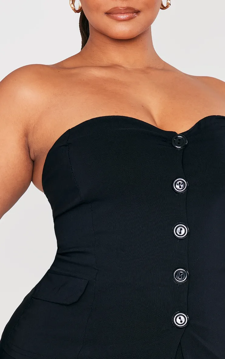 Plus Top bustier noir tissé stretch