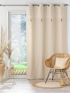 Rideau avec top imprimé et métallisé - Beige