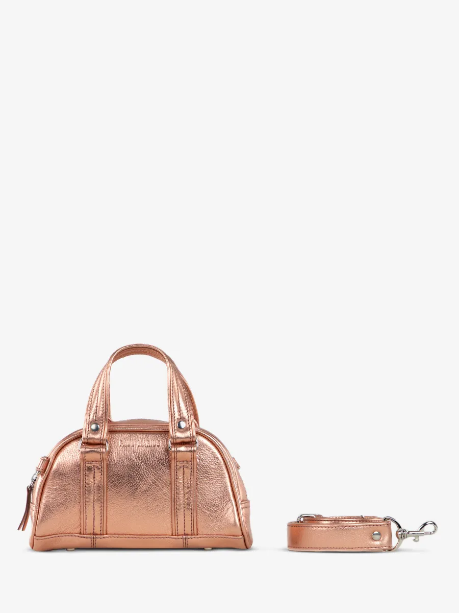 SAC A MAIN PORTÉ ÉPAULE CUIR OR ROSE FEMME LeMini Bowling - Or Rose