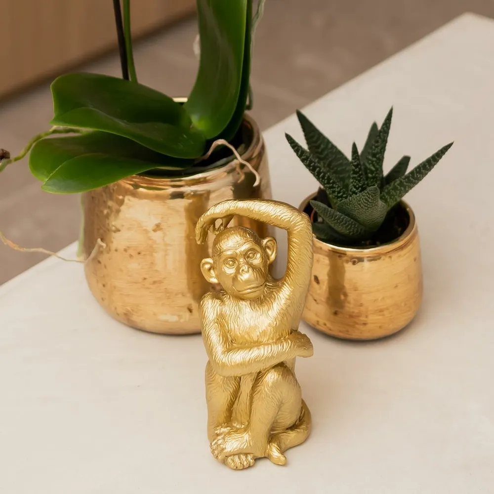 Singe assis or - figurine décorative