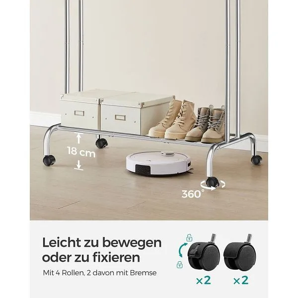 SONGMICS portant à vêtements sur roulettes avec 2 tringles à vêtements argent HSR107E01 acheter à bas prix 