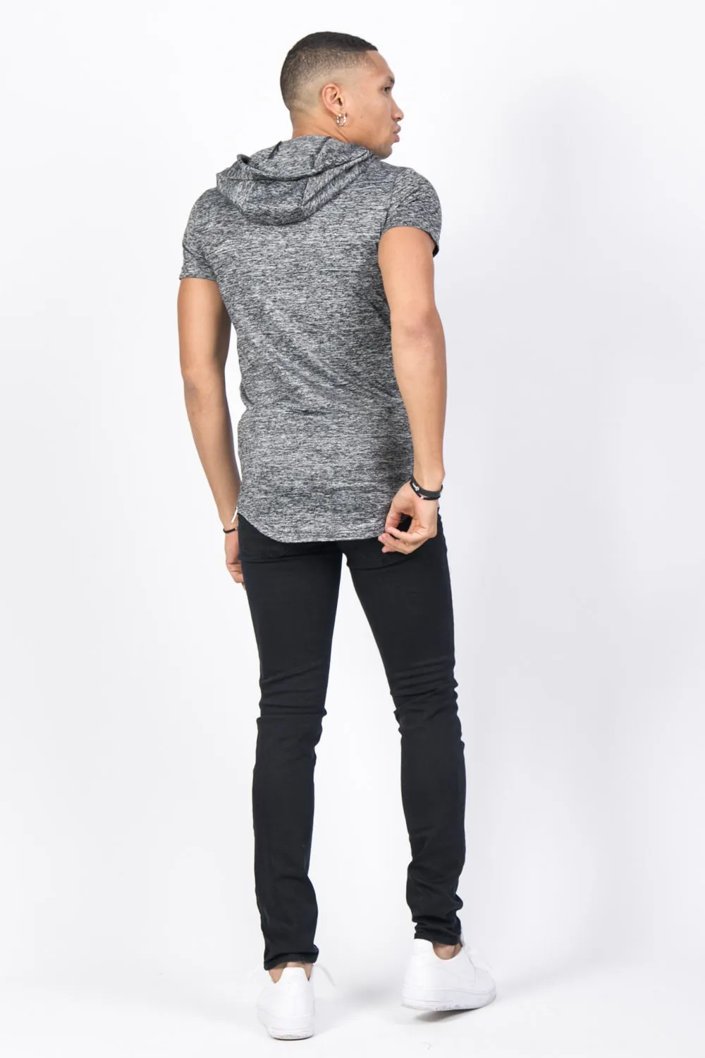 T-shirt capuche stretch chiné gris foncé
