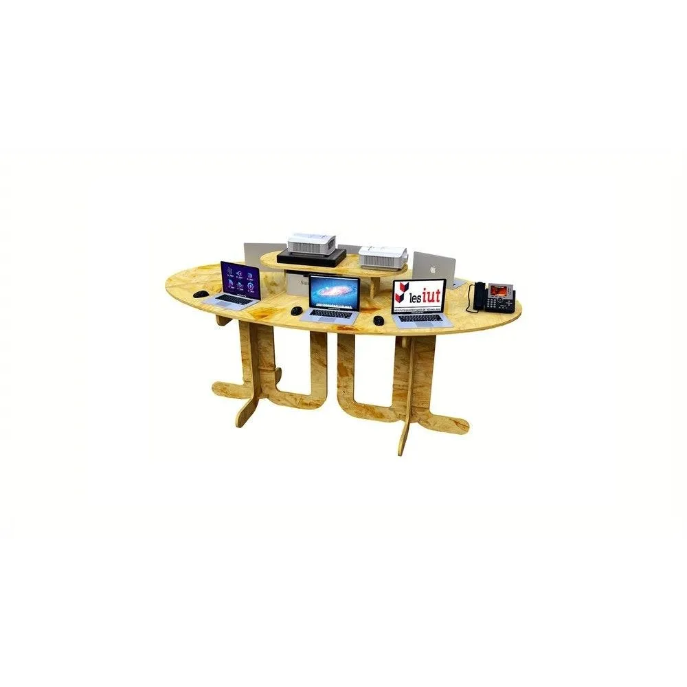 Table ovale à étage en copeaux de bois 100 % française