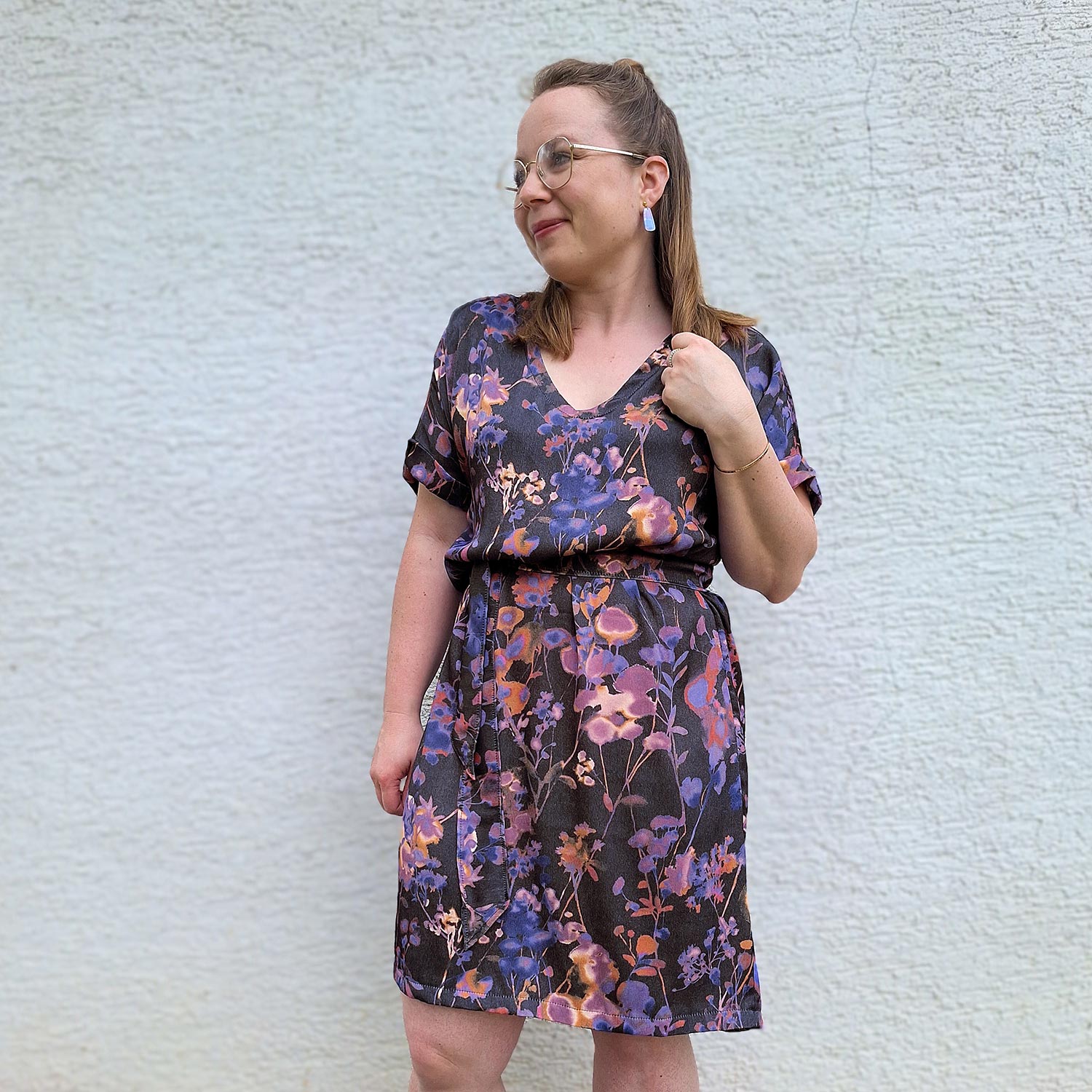Viscose mélangé Fleurs en aquarelle – bleu nuit